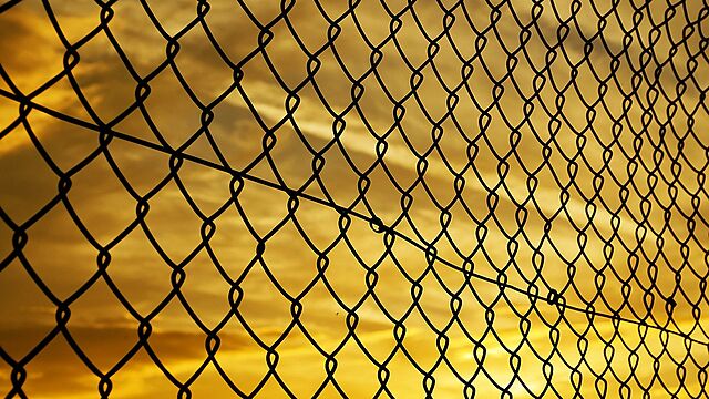 chain link, fence, sunset