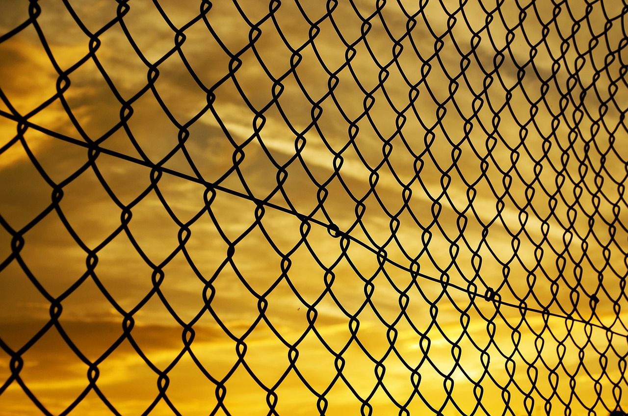 chain link, fence, sunset